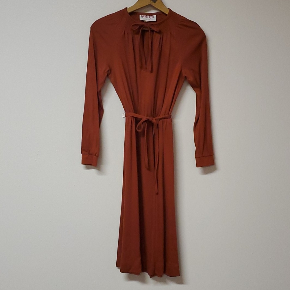 Vintage 80s brown boho long-sleeved peasant dress